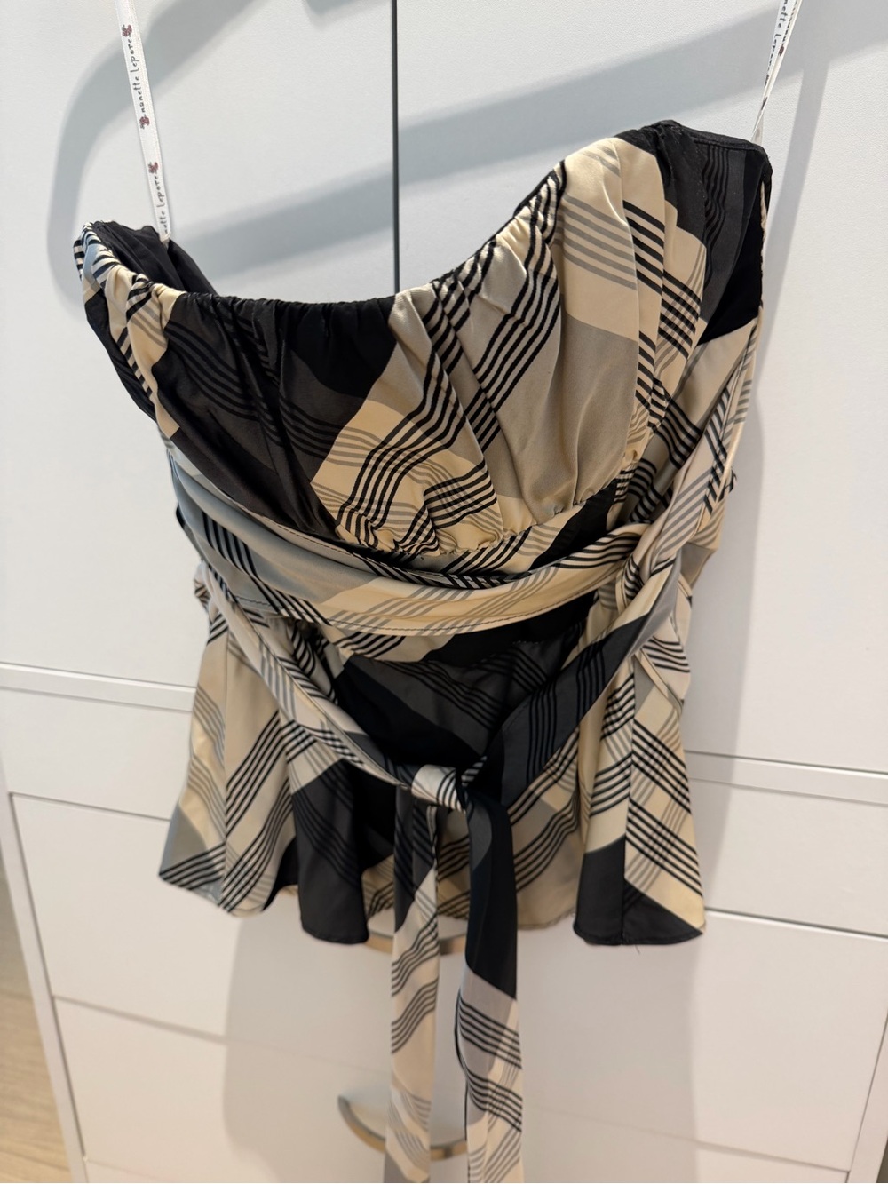 Nanette Lepore Black and Cream Plaid Satin Cowl-Neck Camisole
